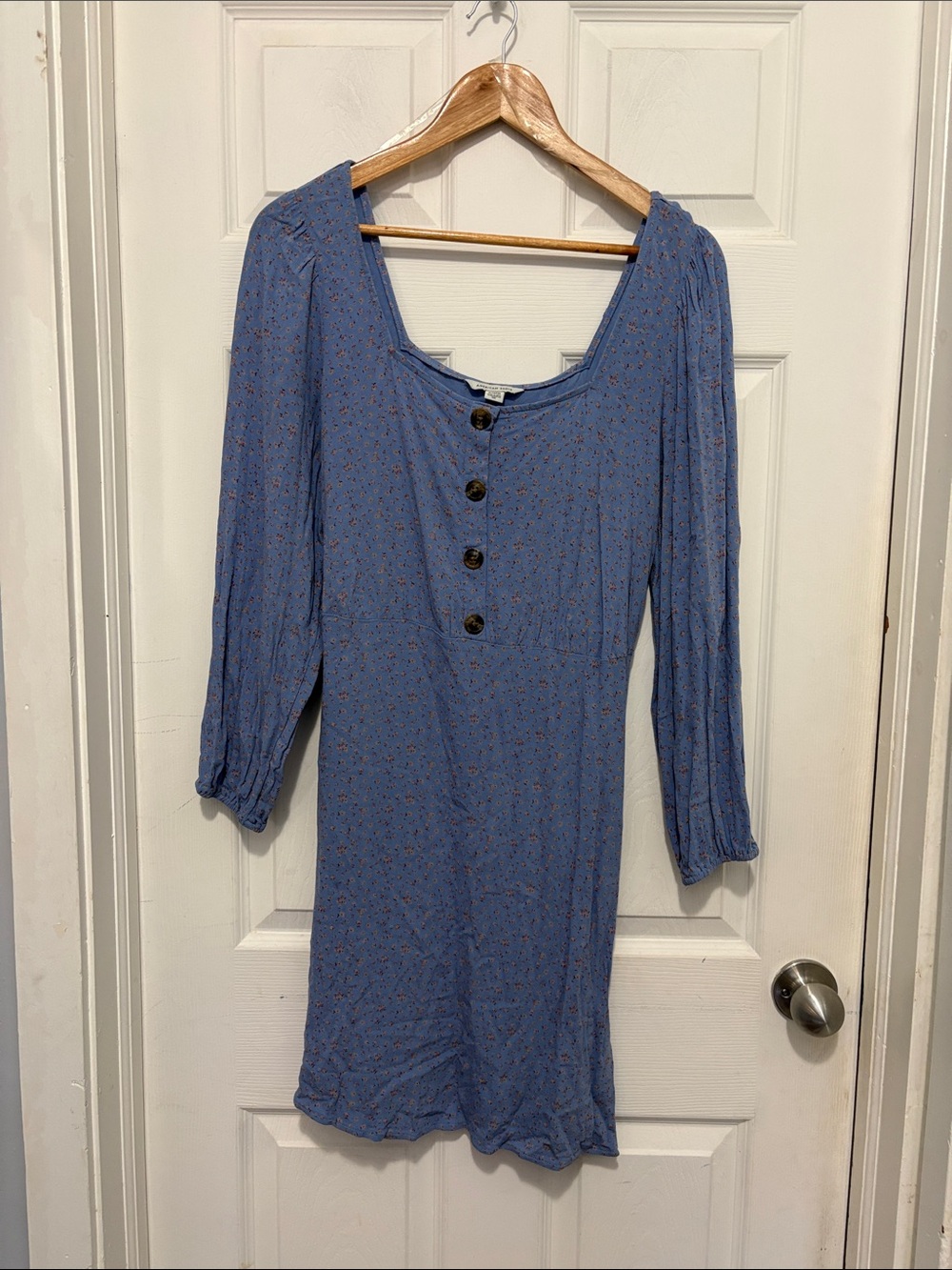 American Eagle Blue Floral Button-Front Women’s Peasant Dress
